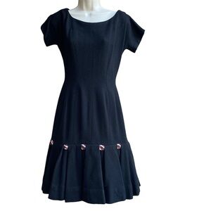 50s Vintage Black with Red & White Stripe Day Dress Nautical Dress ALCO